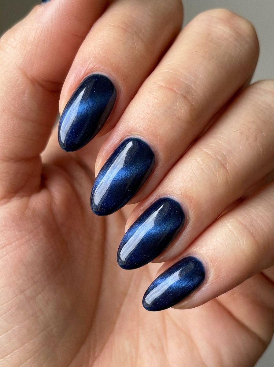 Dark Blue Cat Eye Nails als Dunkelblaue Nägel Ideen Inspiration 2026